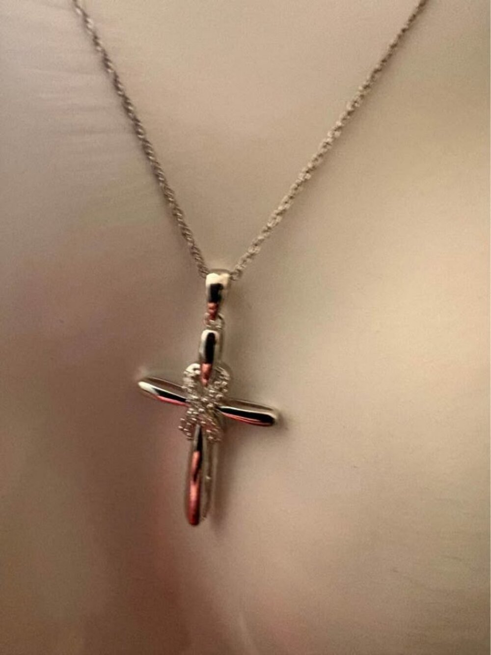 Sterling Silver 0.10 CT Lab Grown Diamond Cross Necklace 18 inch